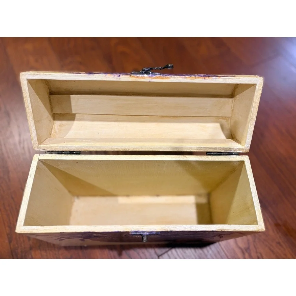 Handpainted CottageCore Storage Box Lavender Floral Metal hardware